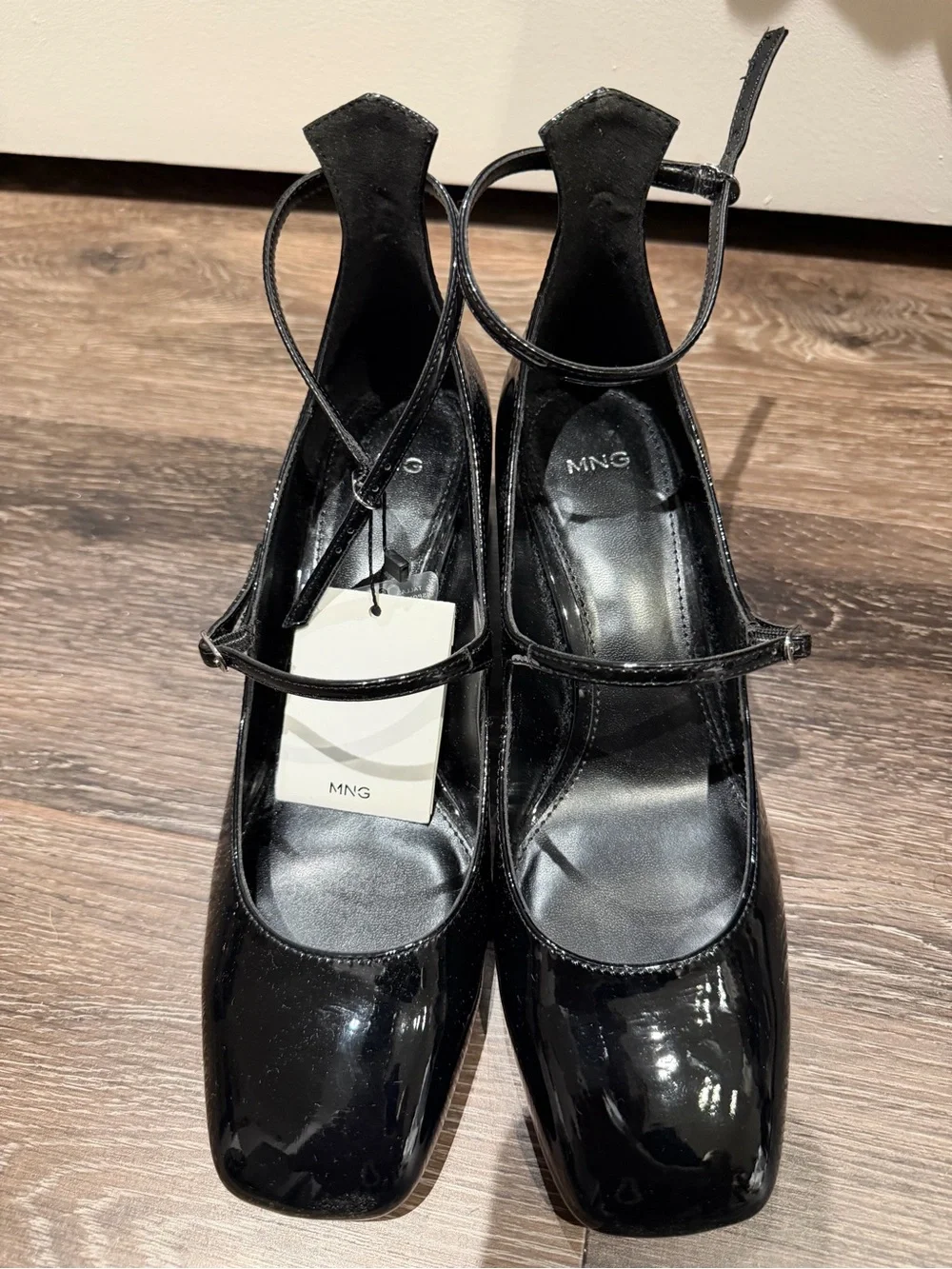 Mango Black Patent Mary Jane Heels with Ankle Straps